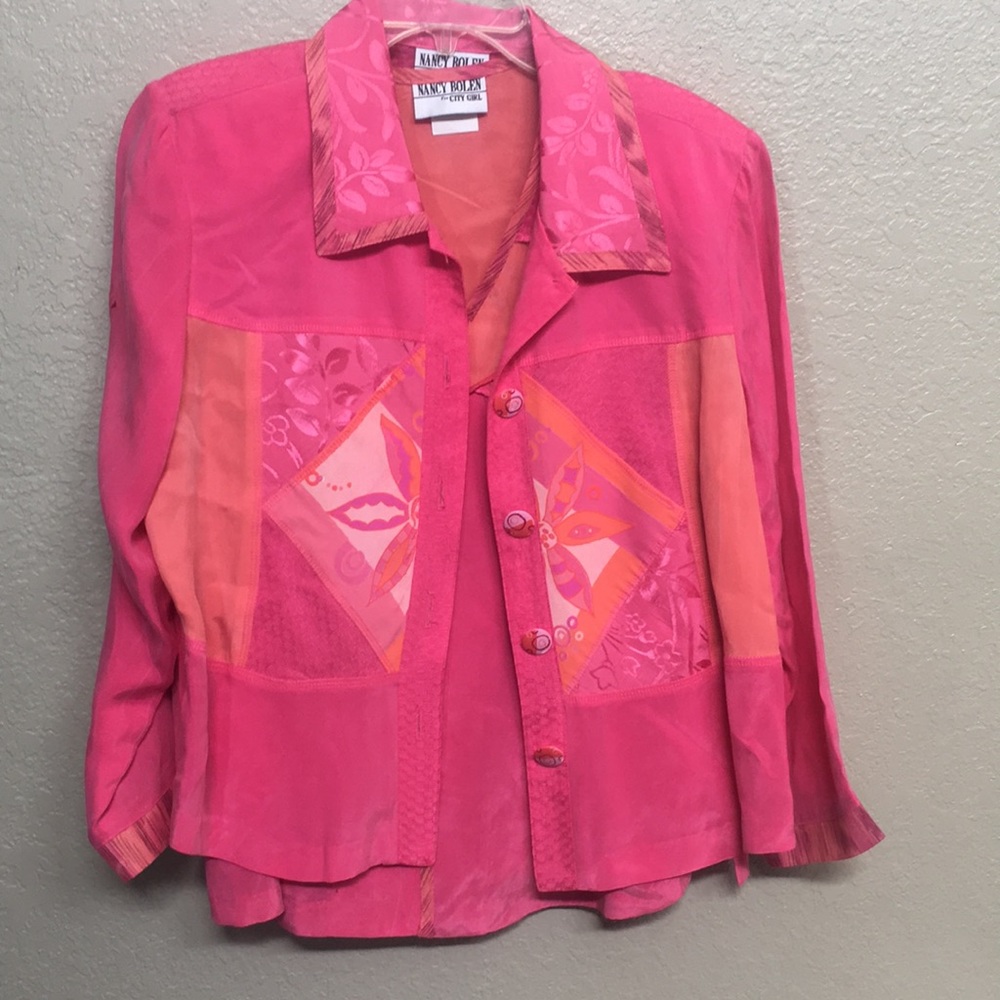 NANCY BOLEN for City Girl 2 PC Set Color Block Vibrant Pink and Tangerine